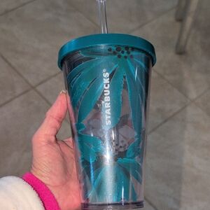 2018 Starbucks Blue Palm Chamomile Flower Grande Cold Cup 16 Oz